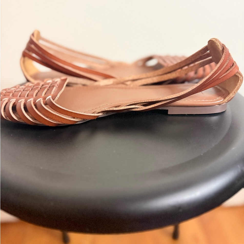 J. Crew Brown Leather Woven Huarache Flats - Women - Picture 2 of 3
